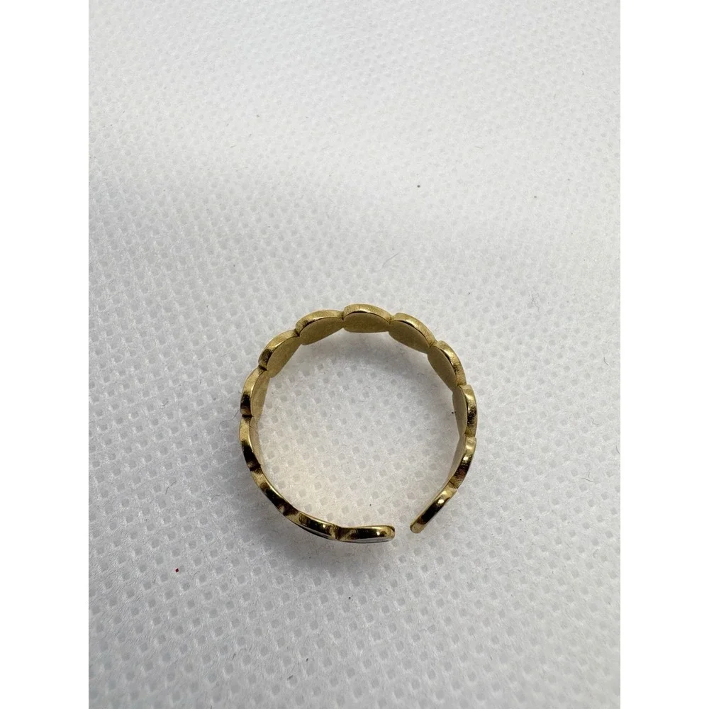 18K Gold‎ Plated Heart Enamel Band Ring Size 7 Open Adjustable Black Hearts Cute